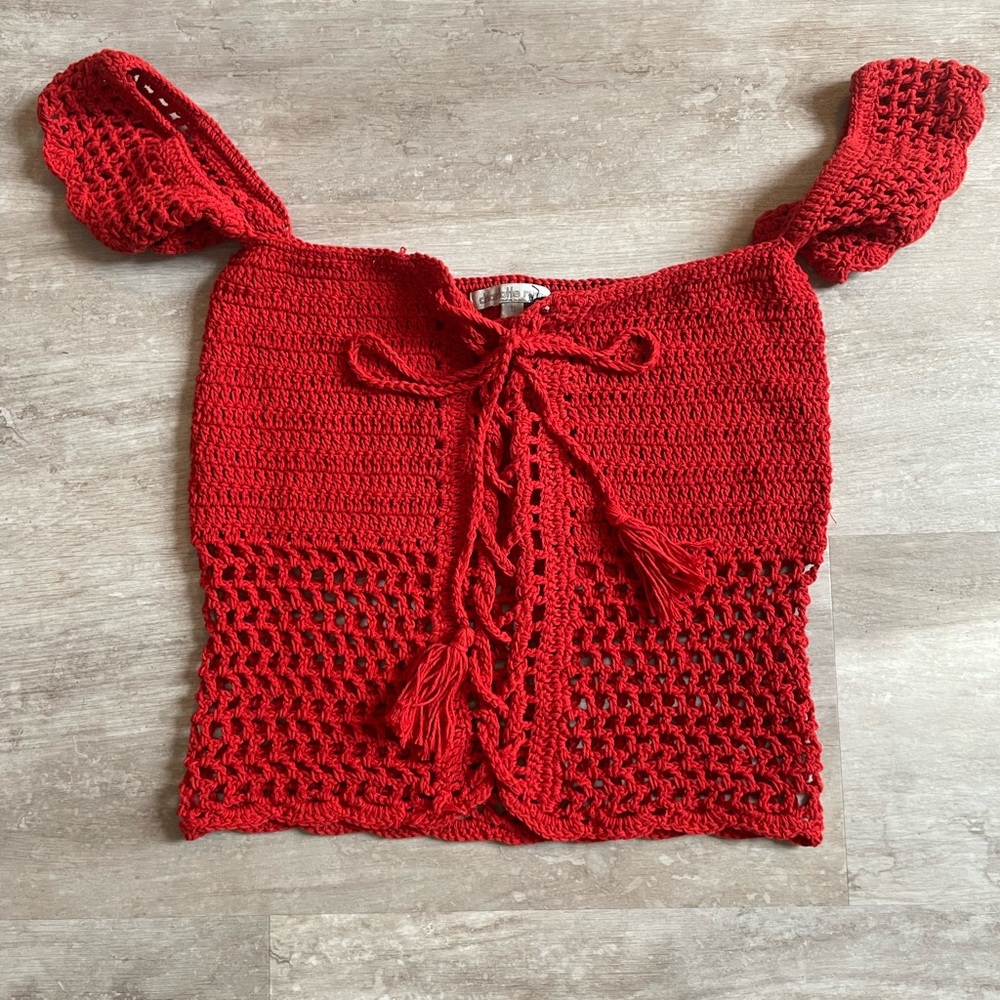Red Crochet Boho Top